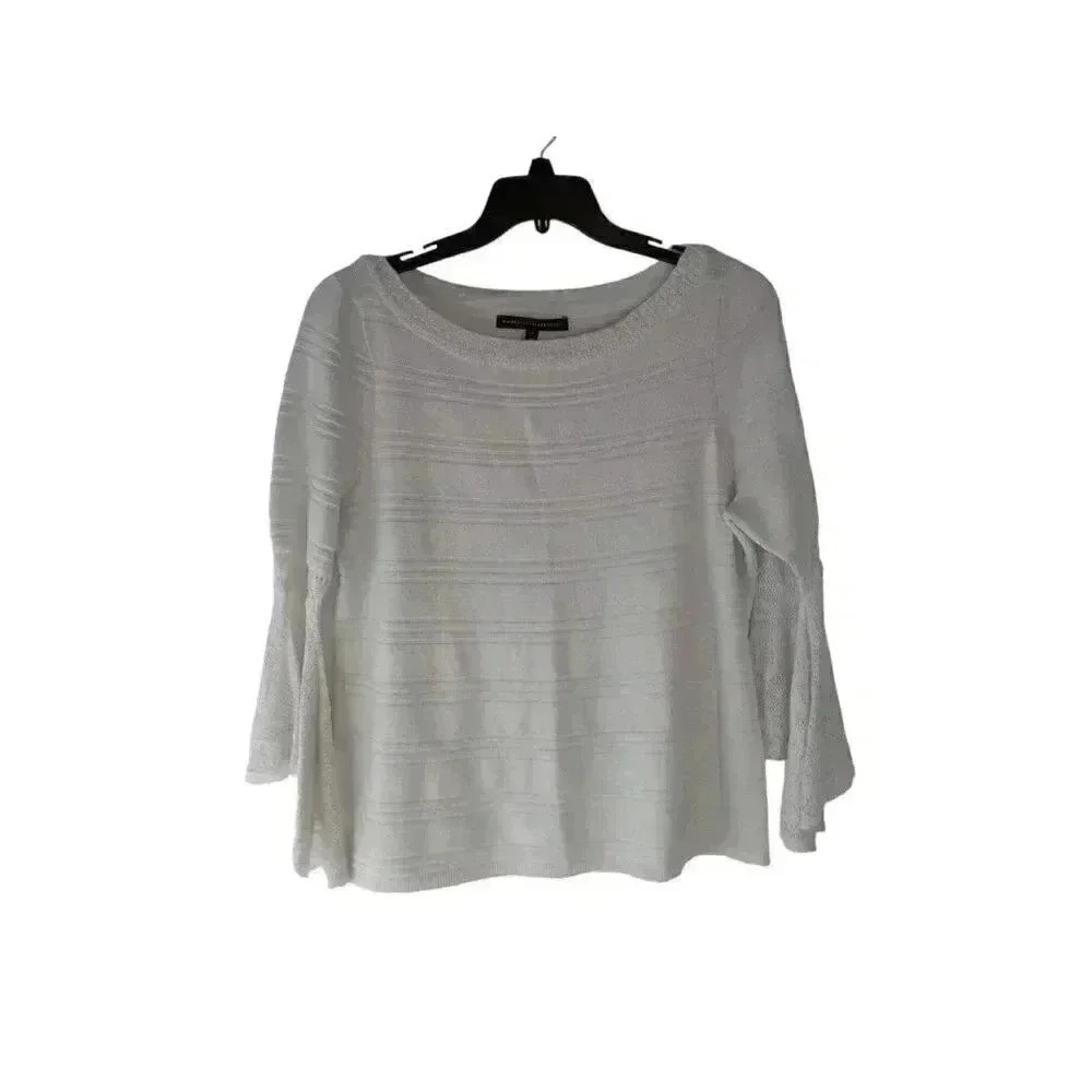 White House Black Market Top Women White Boat Neck Crochet Lace Flared Sleeve XL